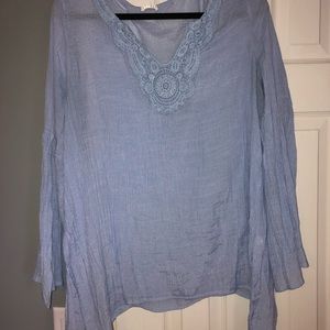 Periwinkle gauzy peasant blouse